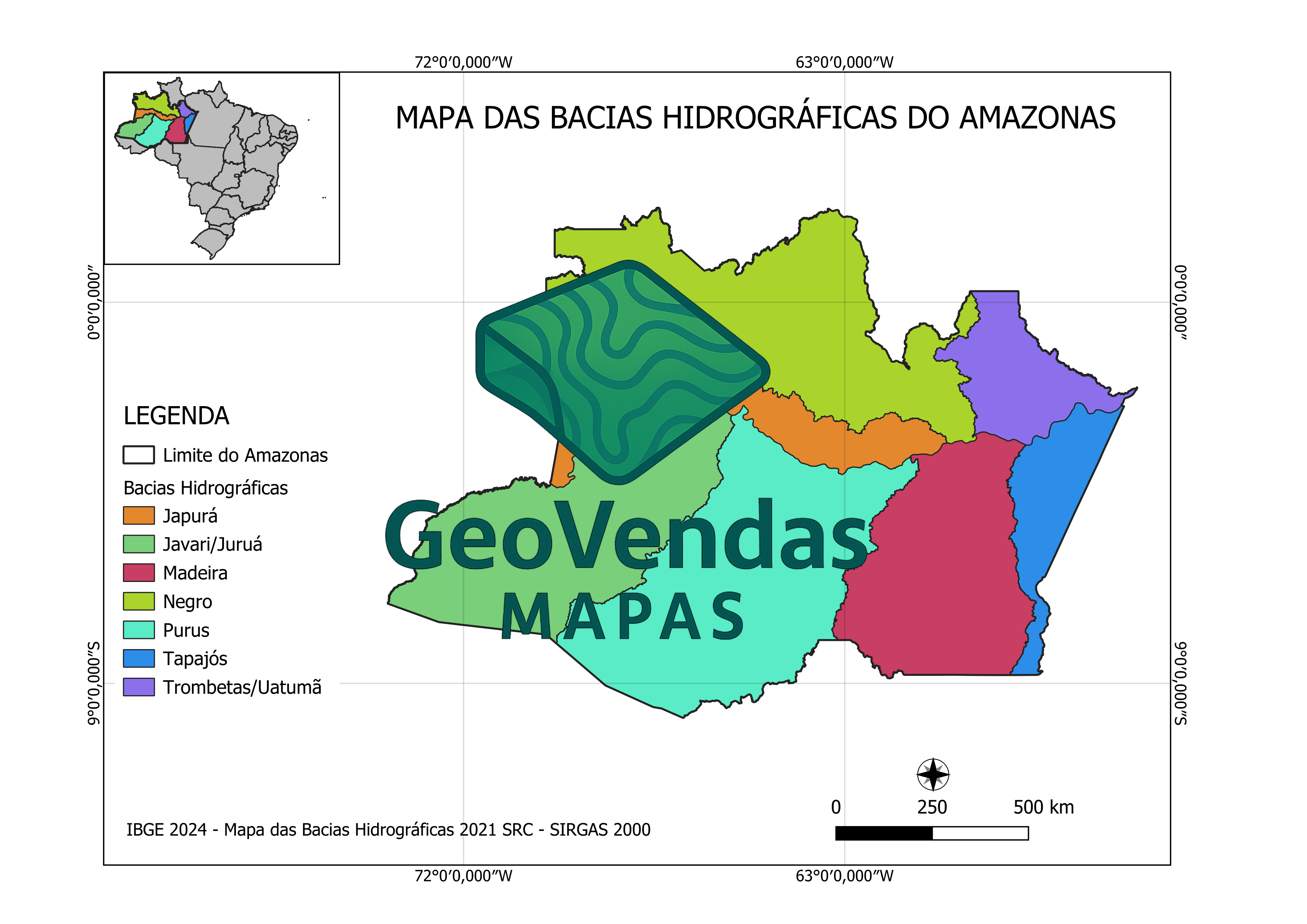Mapa das Bacias hidrográficas do Amazonas
